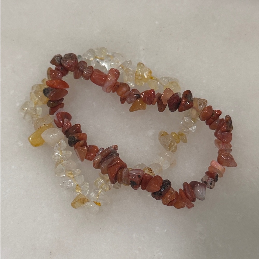 Motivation Set Healer Quartz and Carnelian Chip Stone Stretch Bracelet Set 7.0”